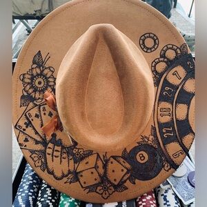 Poker Gambling Luck Wide Brim Felt Hat